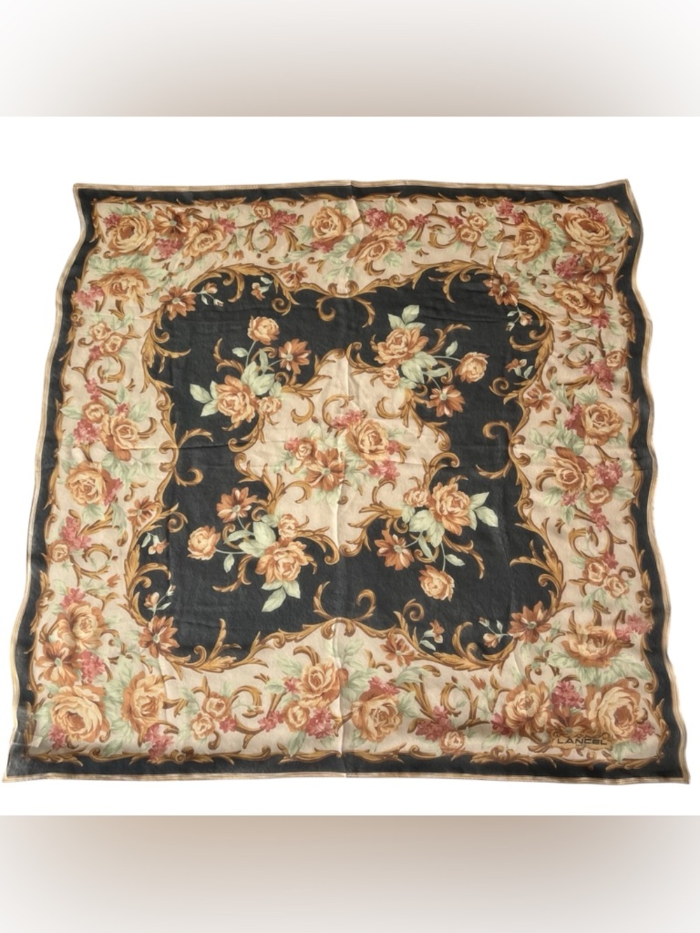 Lancel Silk Scarf Floral 34” Feminine Romantic Sheer Rose Pink Regency